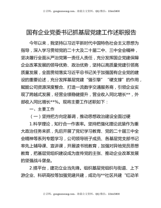 国有企业党委书记抓基层党建工作述职报告