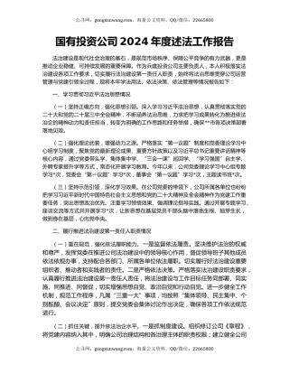 国有投资公司2024年度述法工作报告