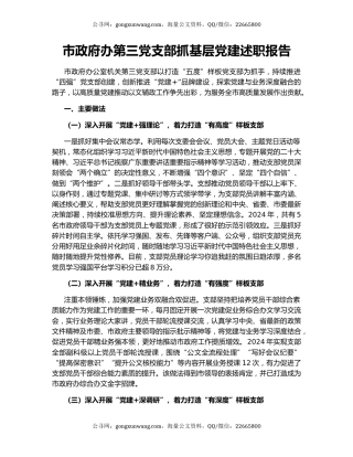 市政府办第三党支部抓基层党建述职报告