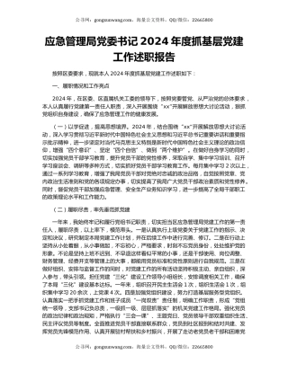应急管理局党委书记2024年度抓基层党建工作述职报告