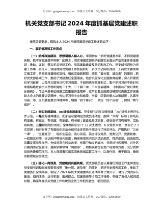 机关党支部书记2024年度抓基层党建述职报告