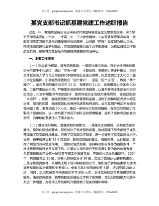 某党支部书记抓基层党建工作述职报告