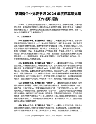 某国有企业党委书记2024年度抓基层党建工作述职报告
