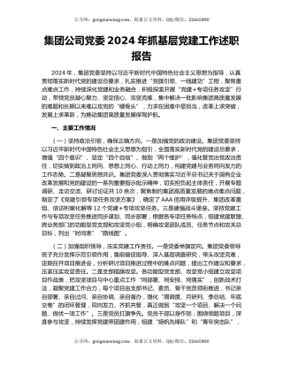 集团公司党委2024年抓基层党建工作述职报告