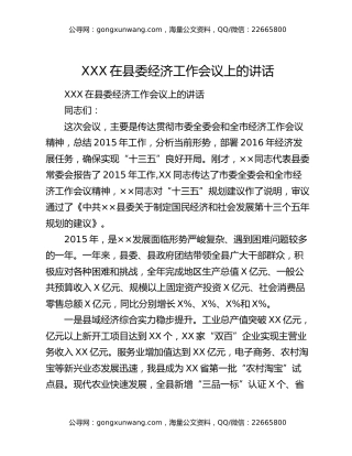 XXX在县委经济工作会议上的讲话