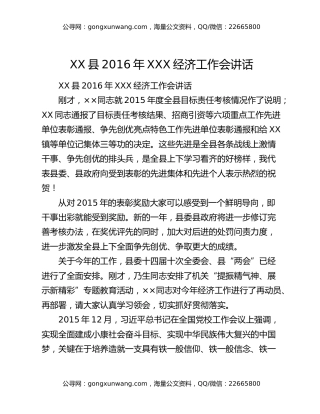 XX县2016年XXX经济工作会讲话