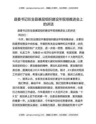 ​县委书记在全县基层组织建设年现场推进会上的讲话