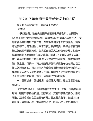 ​在2017年全镇三级干部会议上的讲话