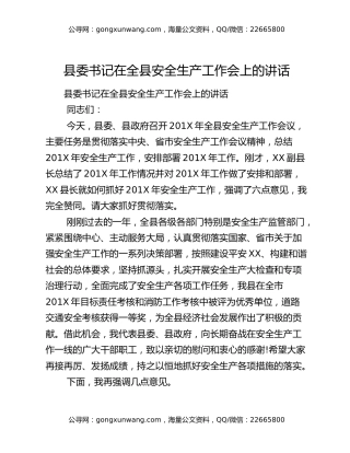 县委书记在全县安全生产工作会上的讲话