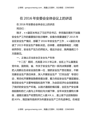 在2016年安委会全体会议上的讲话