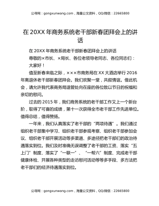 在20XX年商务系统老干部新春团拜会上的讲话