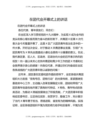在团代会开幕式上的讲话