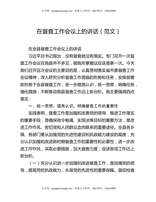 在督查工作会议上的讲话（范文）