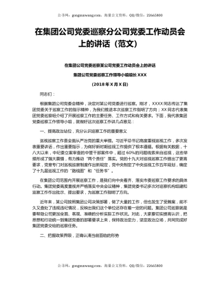 在集团公司党委巡察分公司党委工作动员会上的讲话（范文）