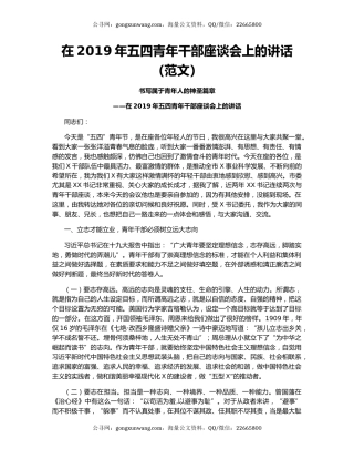在2019年五四青年干部座谈会上的讲话（范文）