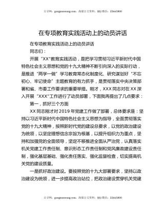 在专项教育实践活动上的动员讲话