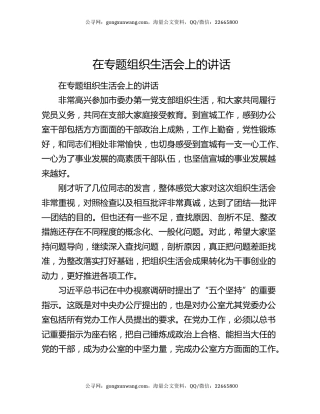 在专题组织生活会上的讲话