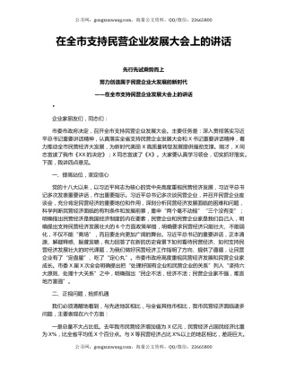 在全市支持民营企业发展大会上的讲话