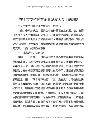 在全市支持民营企业发展大会上的讲话5087