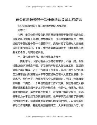 在公司新任领导干部任职谈话会议上的讲话