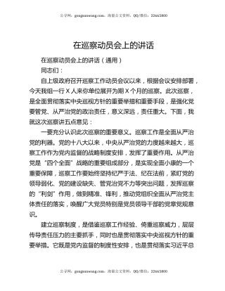 在巡察动员会上的讲话4456