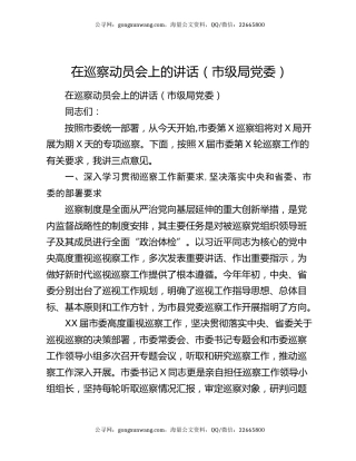 在巡察动员会上的讲话（市级局党委）