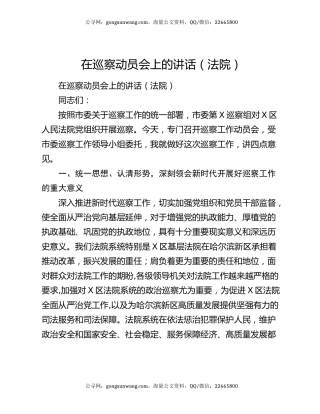 在巡察动员会上的讲话（法院）