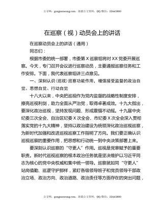 在巡察（视）动员会上的讲话