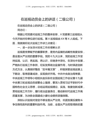 在巡视动员会上的讲话（二级公司）