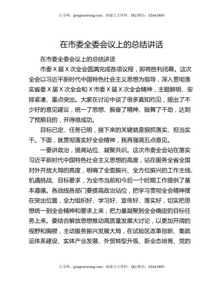 在市委全委会议上的总结讲话