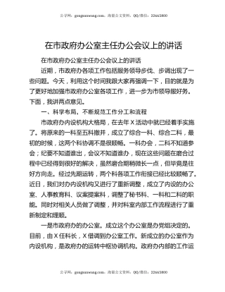 在市政府办公室主任办公会议上的讲话