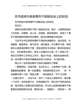 在市政府办系统青年干部座谈会上的讲话