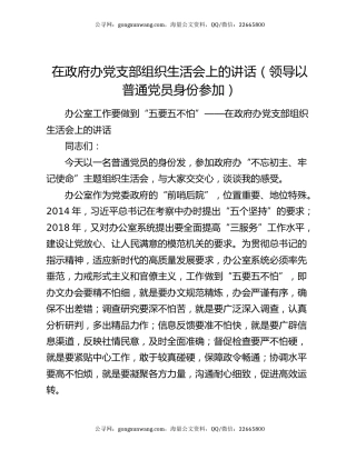 在政府办党支部组织生活会上的讲话（领导以普通党员身份参加）