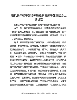 在机关年轻干部培养暨挂职锻炼干部座谈会上的讲话