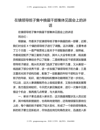 在镇领导班子集中换届干部集体见面会上的讲话