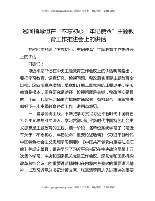 巡回指导组在“不忘初心、牢记使命”主题教育工作推进会上的讲话