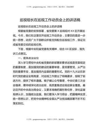 巡视组长在巡视工作动员会上的讲话稿