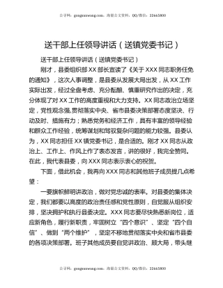 送干部上任领导讲话（送镇党委书记）