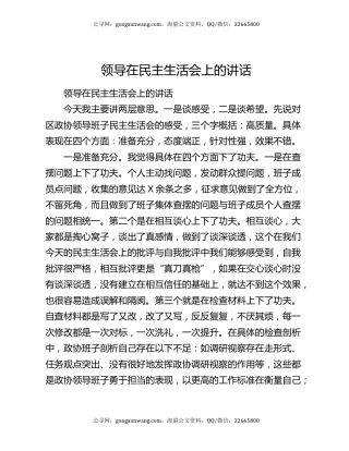 领导在民主生活会上的讲话