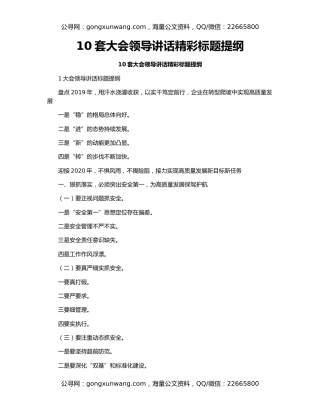 10套大会领导讲话精彩标题提纲