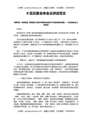 X区纪委全体会议讲话范文