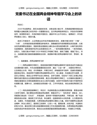 党委书记在全国两会精神专题学习会上的讲话