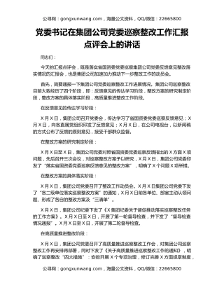 党委书记在集团公司党委巡察整改工作汇报点评会上的讲话