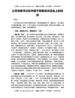 公司党委书记在中层干部集体谈话会上的讲话