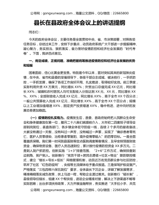 县长在县政府全体会议上的讲话提纲