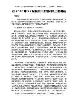 在2020年XX区挂职干部培训班上的讲话