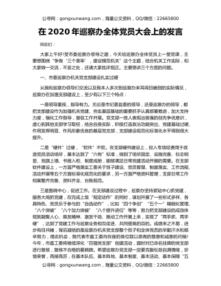 在2020年巡察办全体党员大会上的发言