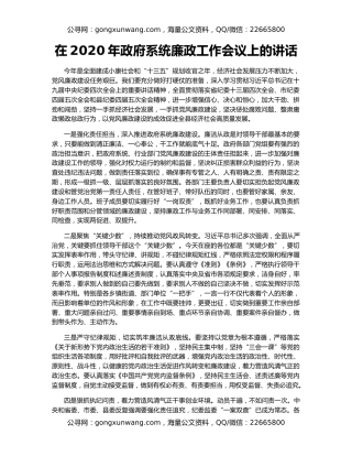 在2020年政府系统廉政工作会议上的讲话