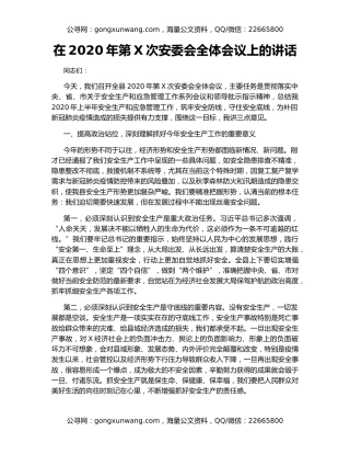 在2020年第X次安委会全体会议上的讲话