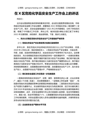 在X区危险化学品安全生产工作会上的讲话